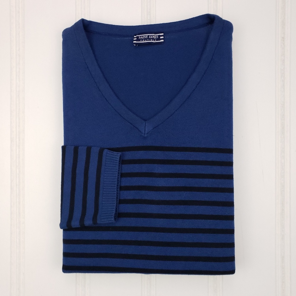 Saint James Blue Sweater Medium Mens V Neck Size M.